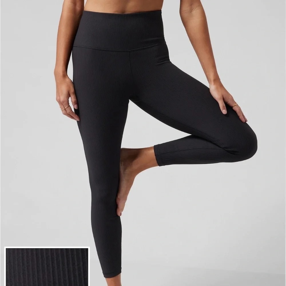 Athleta Elation Rib Tight Leggings In Black- Women's Size XXS- Athleisure Yoga